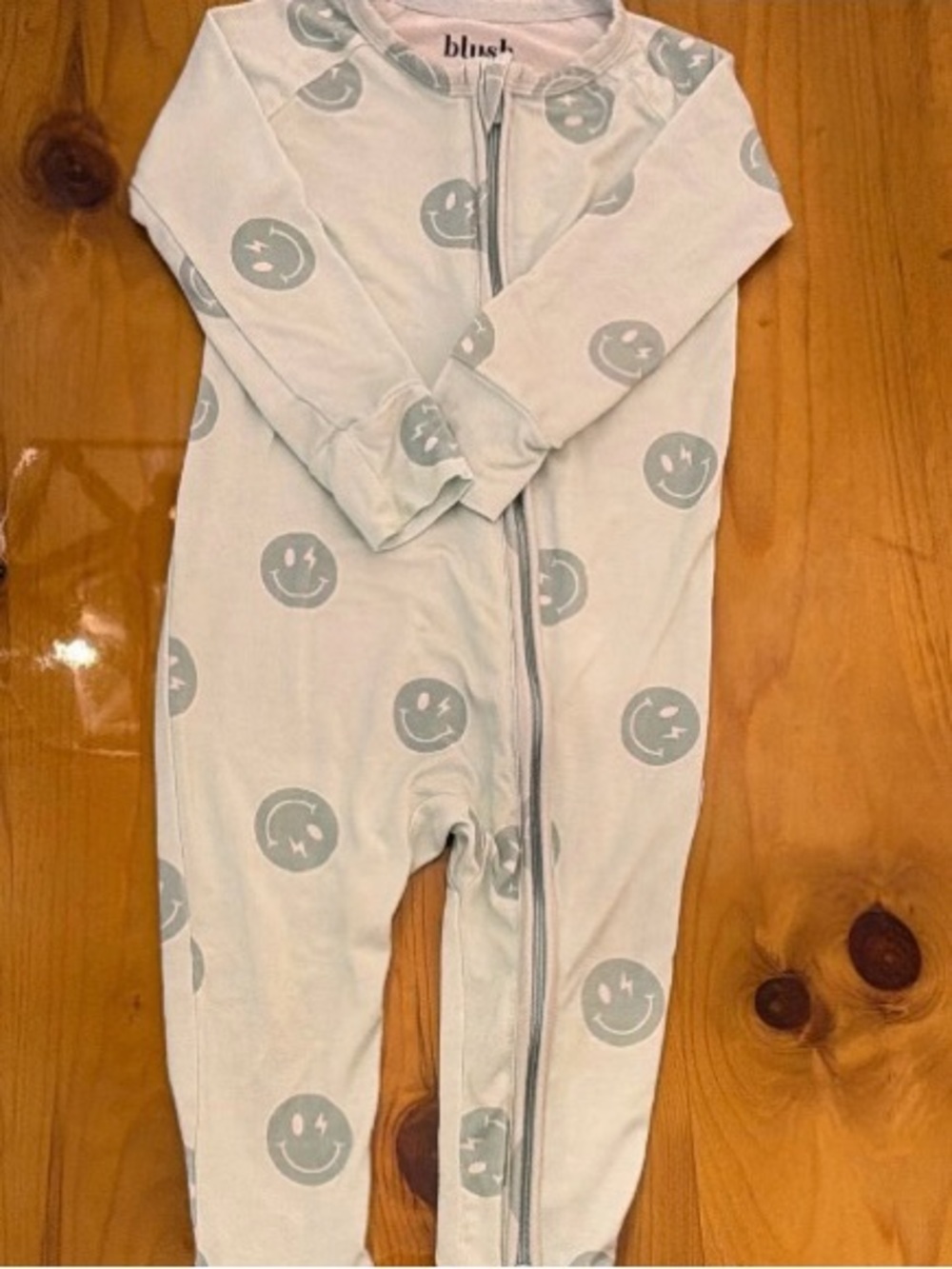 Baby Blue Smiley Footless Zippered Romper - 12-18M